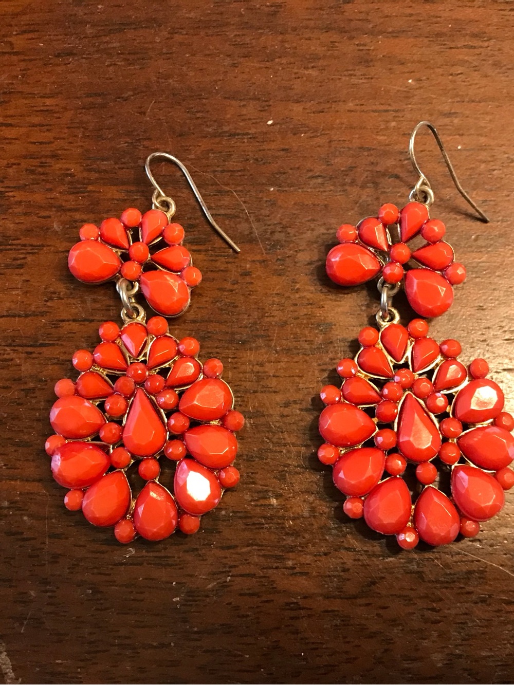 Vibrant Orangish Cluster Drop Pierced Earrings